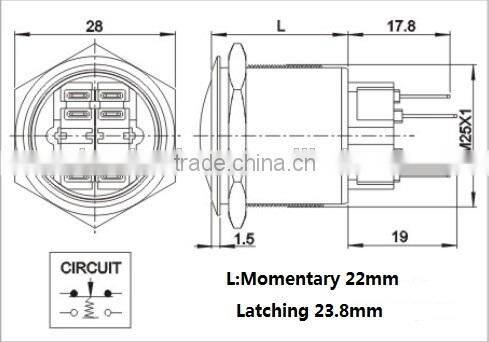 Domed Momentary Push Button Switch 25mm Stainless Steel