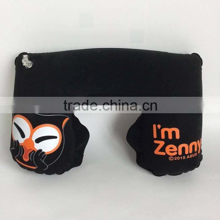 high quality printing black inflatable u-shape neck travel pillow