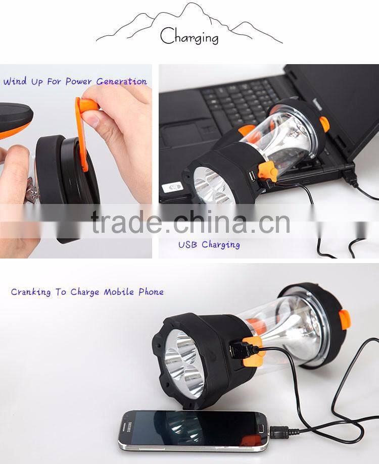 2016 Powerful Multi-modes 4 IN 1 Hand Crank High Brightness 3 LEDs Spotlight Camping Lantern