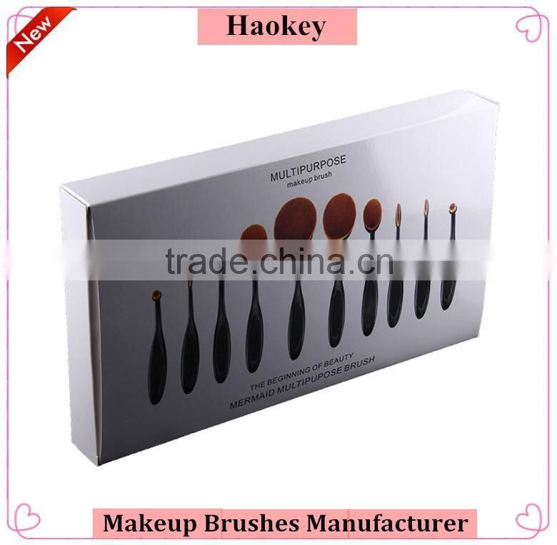 2016 Professional 10pcs colorful toothbrush Shape oval make up set brushes