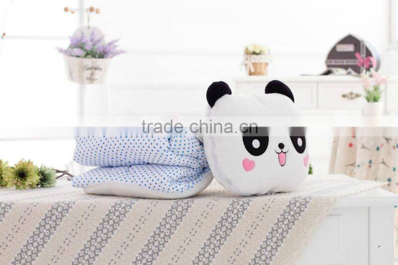 cartoon panda style coral fleece 2 in 1 cushion roll-matt, 100x150cm kid's vehicle-mounted plush folding blanket