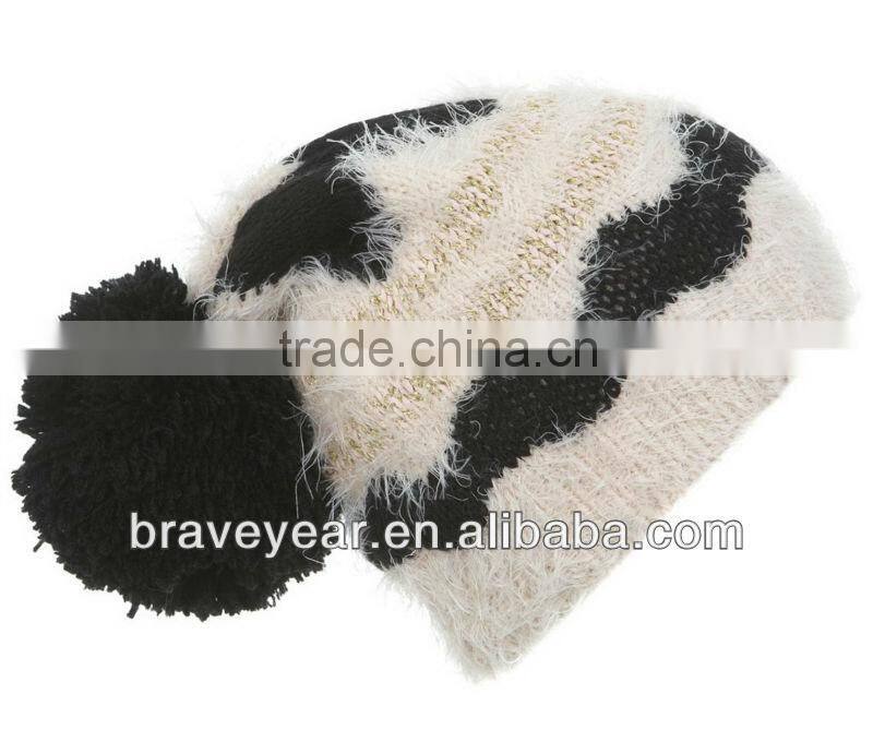 knitted beanie with black and gold coloured lurex stripe