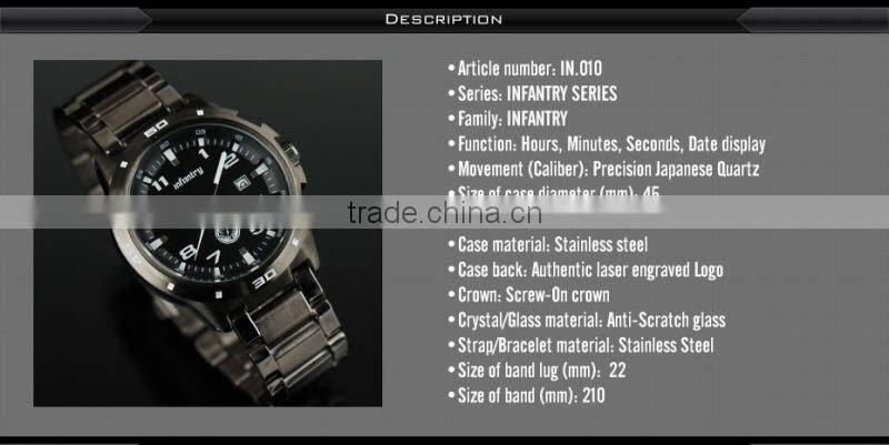 INFANTRY 2015 Men's Black Stainless Steel Cheap Military Watch