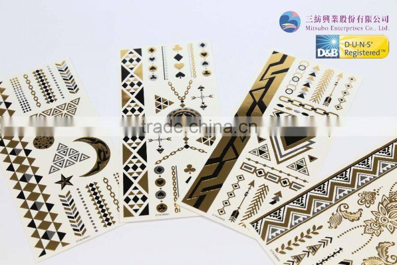 Fashion Body Temporary Metallic Tattoo Gold Silver Tattoo Sticker