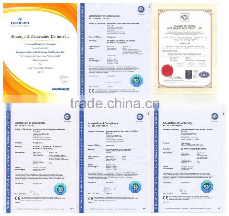 Deron air to water heat pump water heater, R410a or R417A, with electric heating element