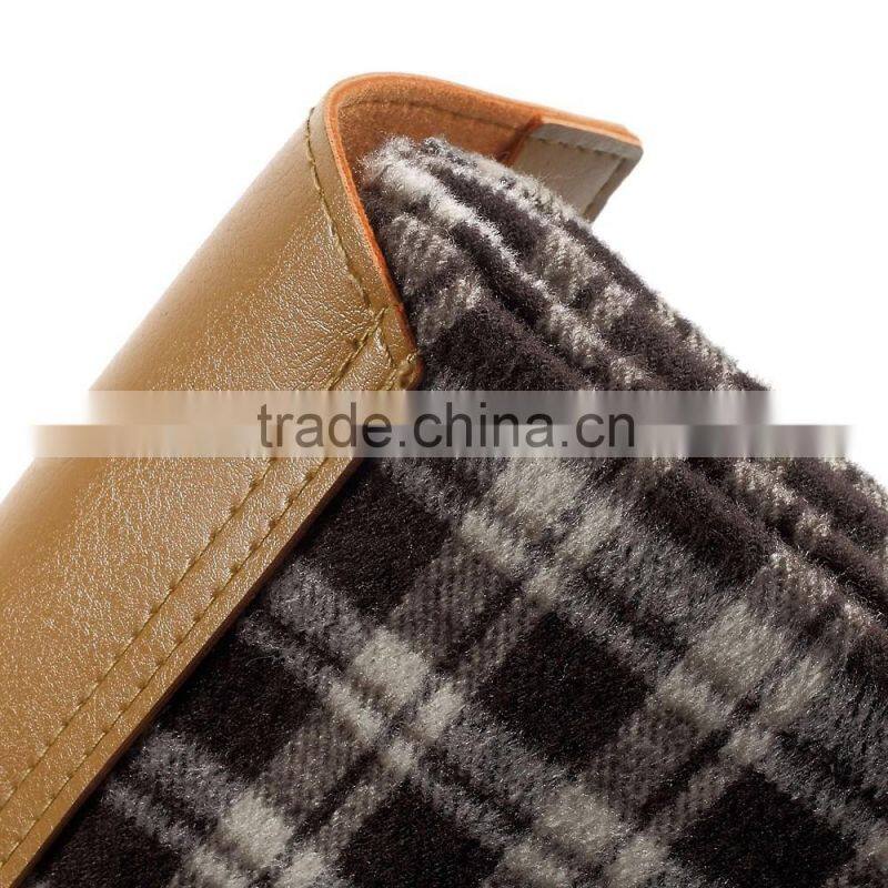 Check Pattern Lint and Leather Hybrid Bag for Smart Phones with Strap Size: 19 x 12cm(L x W)