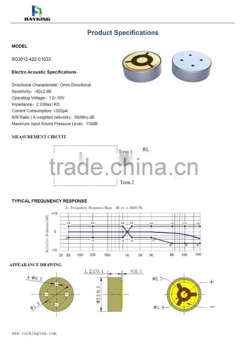 3X1.2MM SMD ultra thin microphone anti high temperature omni directional