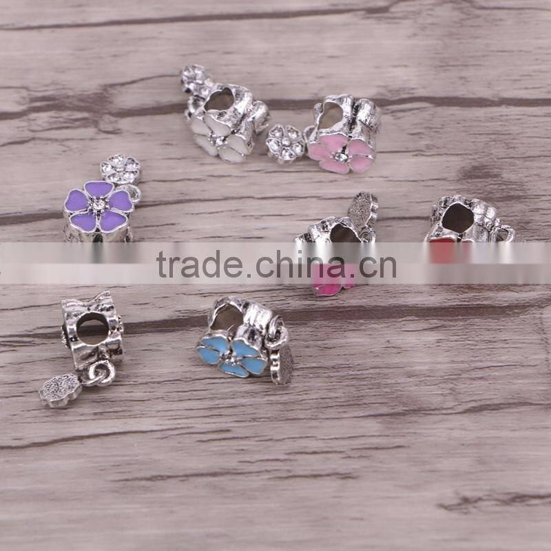 Jewelry Antique Silver Bead Charm European Flower Enamel Bead Mix Color Crystal Fit Bracelet