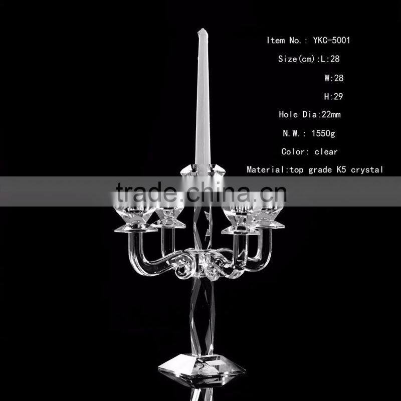2015 new design candle holder glass 5 arms crystal candelabra for wedding