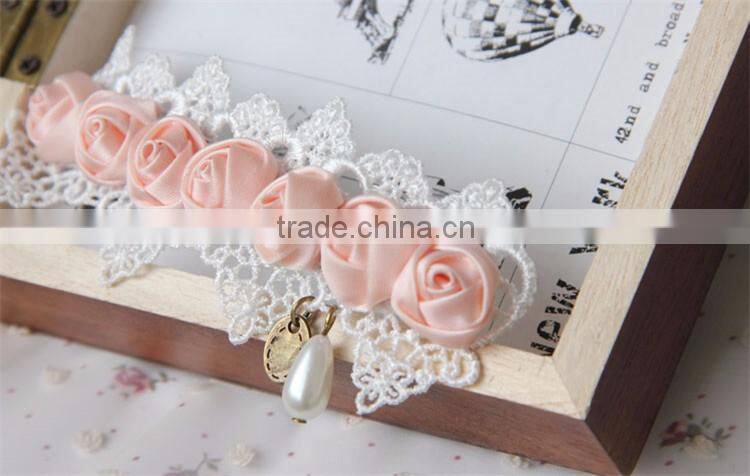 MYLOVE pink rose with white lace hair clip women fashion accessory