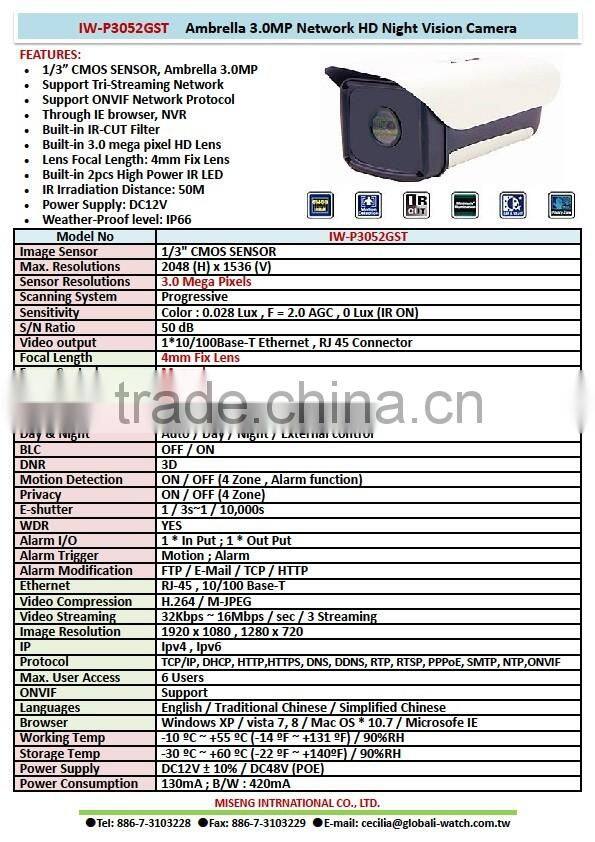 IW-P3052GST 3MP IP Night Vision Wireless CMOS Camera