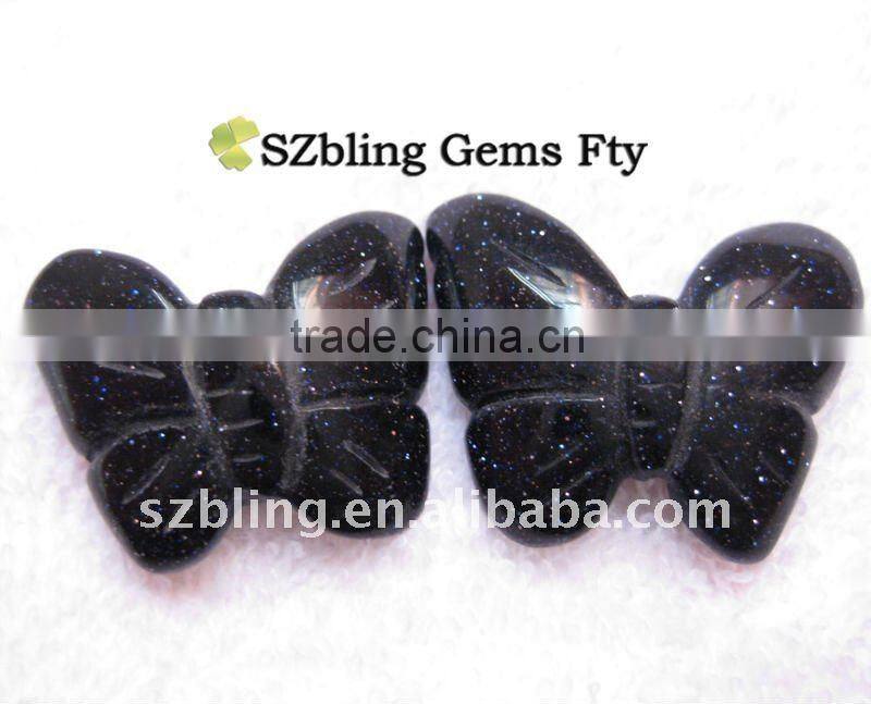 Fashion lowest cost loose gemstone butterfly carved blue sandstone beads for pendant
