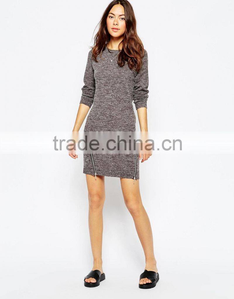 Longline sexy Jumpers with Side Zips custom plain knitted sweater