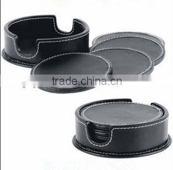 black leather drink/tea coasters
