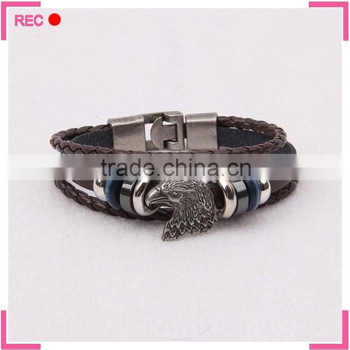 Braided leather bracelet with eagle decoration, cheap leather bracelets