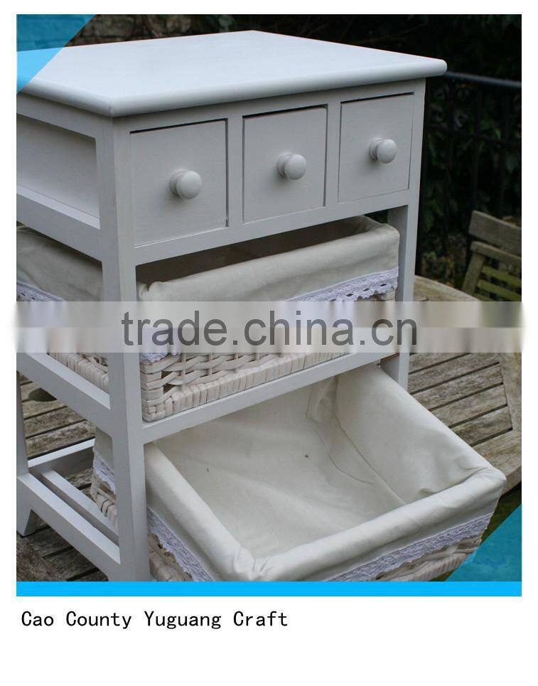 wooden storage cabinet with 3 WOOD & 2 WICKER DRAWERS