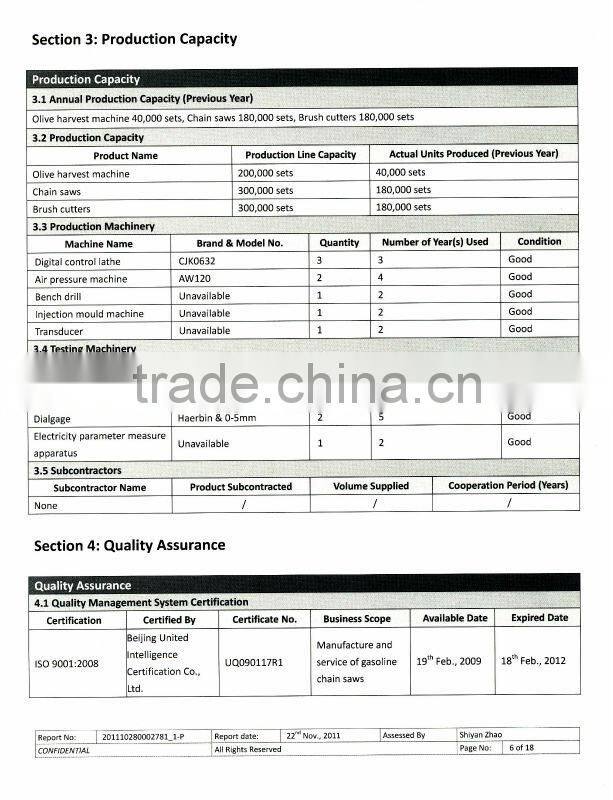 CE Certificate 62cc Zhongli 6200 Gasoline chain saw