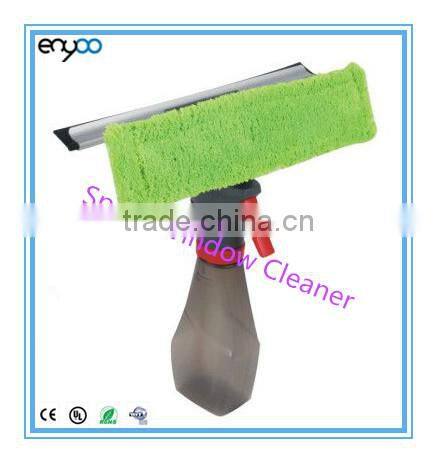 Spray window brush window cleaner with microfiber and rubber wiper strip
