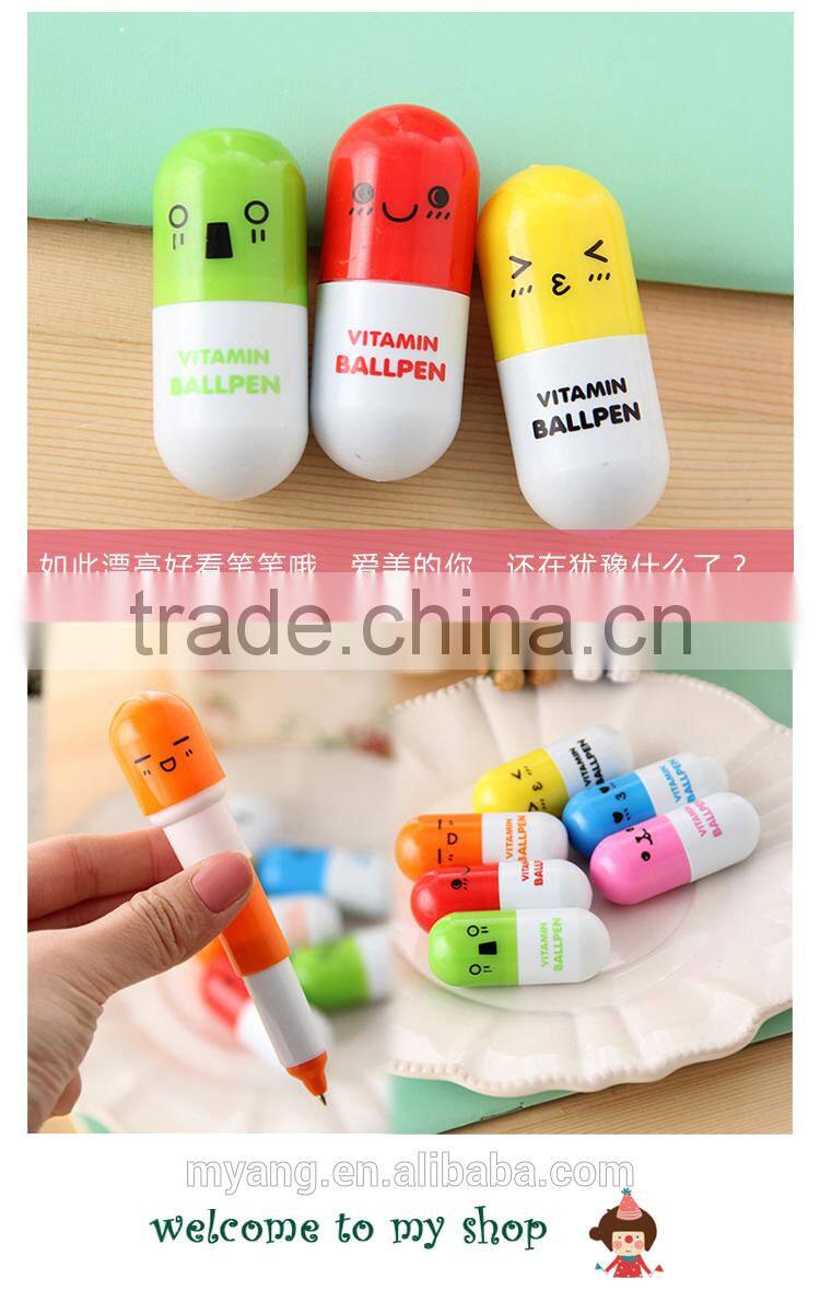 Promotional Creative plastic ballpoint pen with pill shaped top ,Capsule ballpoint pen,Vitamin ball pen