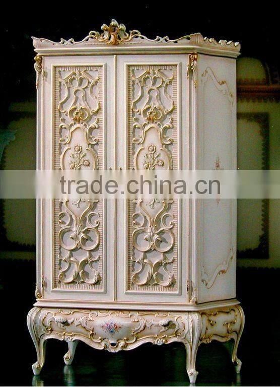 European Painted Triple Door Wardrobe, French Rococo Style Three Doors Wardrobe