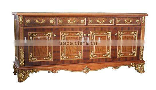 Luxury British Antique Painted Buffet, Dining Room Furniture Decorative Side Cabinet, Exquisite Hand Carved Wooden Sideboard