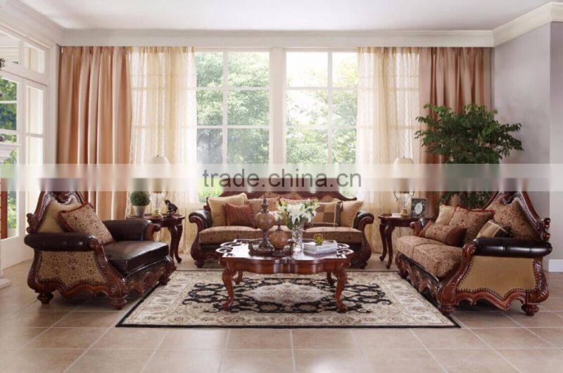 French Style Luxury Home Furniture Wooden Sectional Sofa/Leather Handmade Curved 4+3+2+1 Living Room Sofa Set