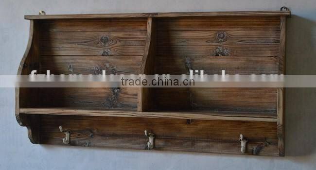 Antique wooden wall shelf storage with hooks in big size