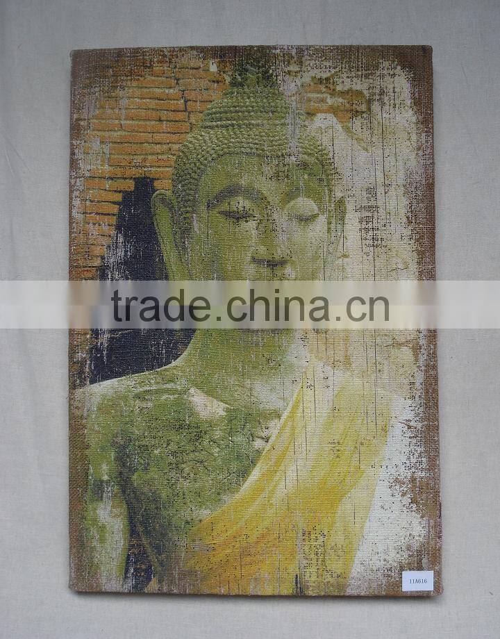 2016 new style antique linen printing wooden frame for wall decoration