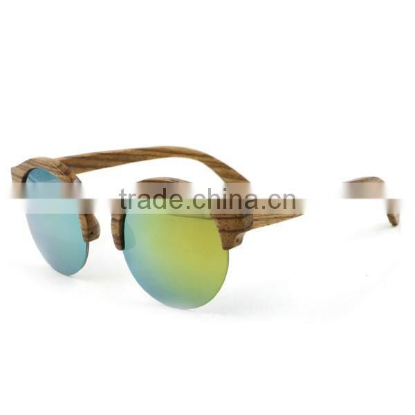 Fashion New Arrival Mirror Lens Eco-friendly Natural Round Wood Zebra Wood Sunglasses with Logo