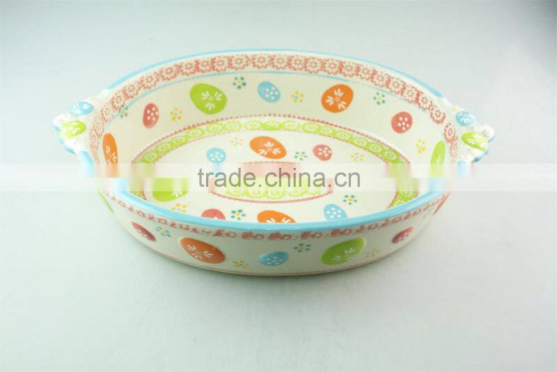 White oval shape ceramic bakeware porcelain bake plate with hands in stocklots