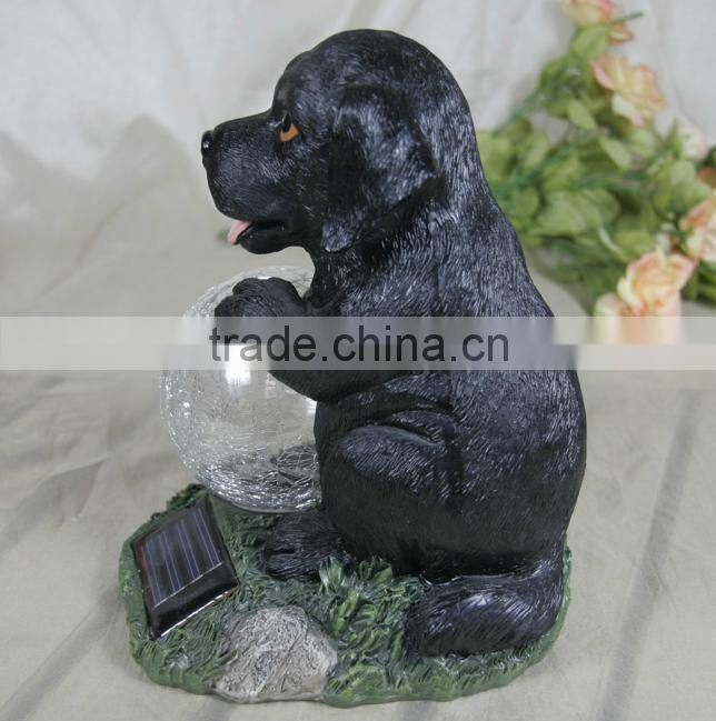 Resin solar lighting dog figurine with luminous glass ball