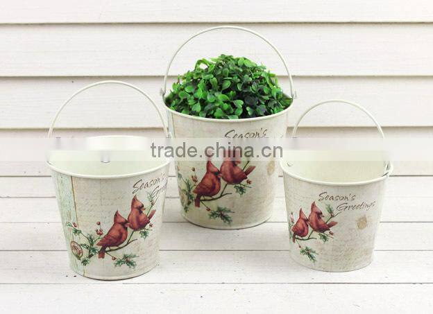 2016 s/3 metal bucket, small metal flower pot, Xmas metal pails for sale