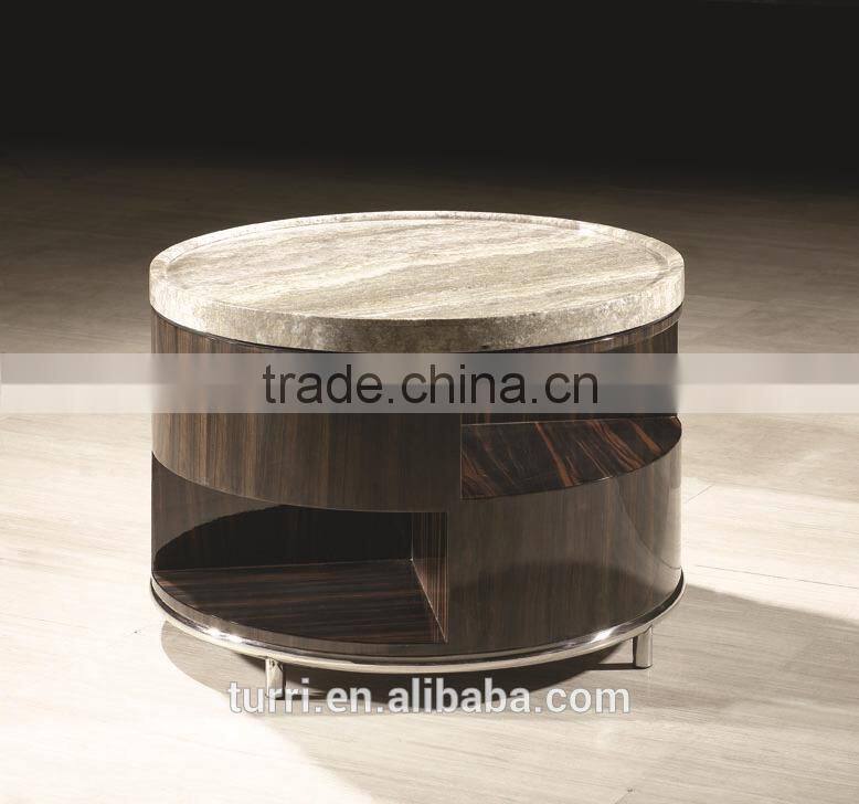 Modern Black Hand Craverd Travertine Top End Table