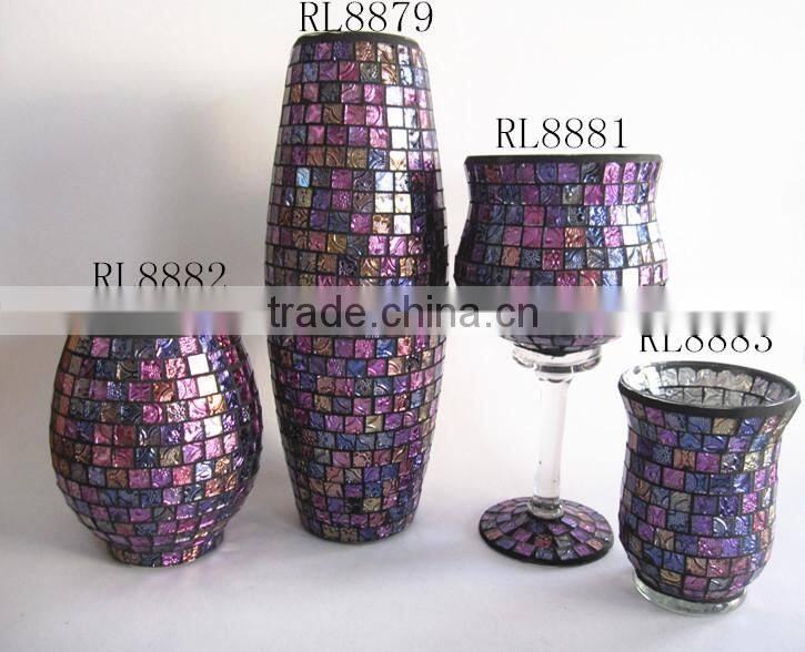 Elegant Ornate Mosaic Votive Candlestick Colored Purple Vintage Wedding Souvenir China