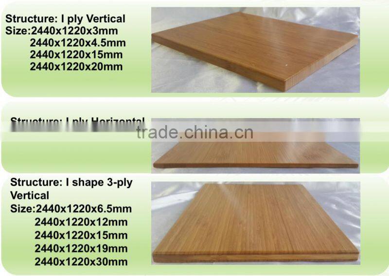 Finished side pressed 3-ply bamboo solid panels 12 mm