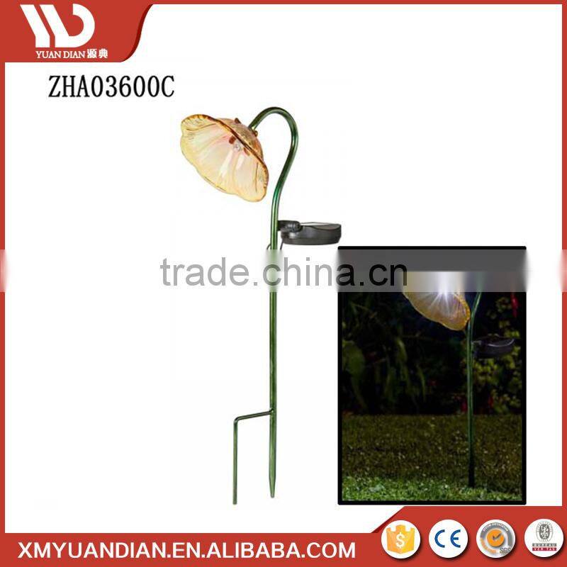 Mini Glass Metal Bell Flower Garden Stake Color Changing Led Handpainted Polyresin Figurine Solar Powered Light