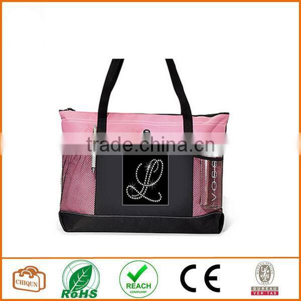 Custom Rhinestone Initial Tote Bag Red