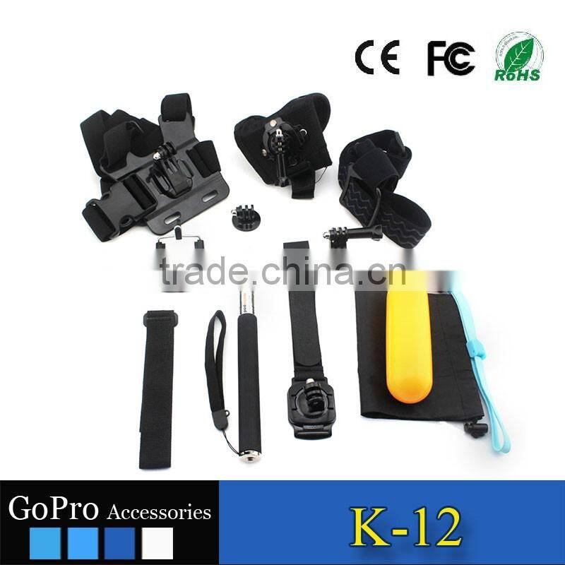 2016 hot selling 12 in 1 products kit used for gopros heros 4 sports camera accessories kit mount for action camera