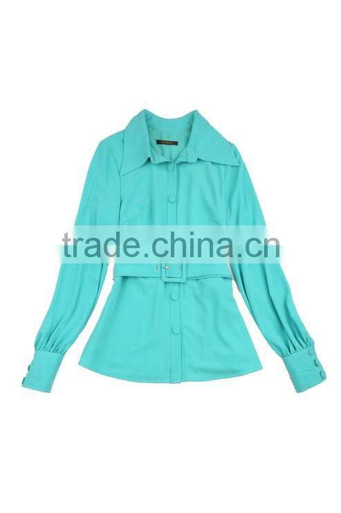 Green Lapel High Empire Waistband Long Sleeve One Covered Button Long Trousers Women Dancerwear Sets