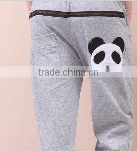 blue fleece winter long pants with panda printing