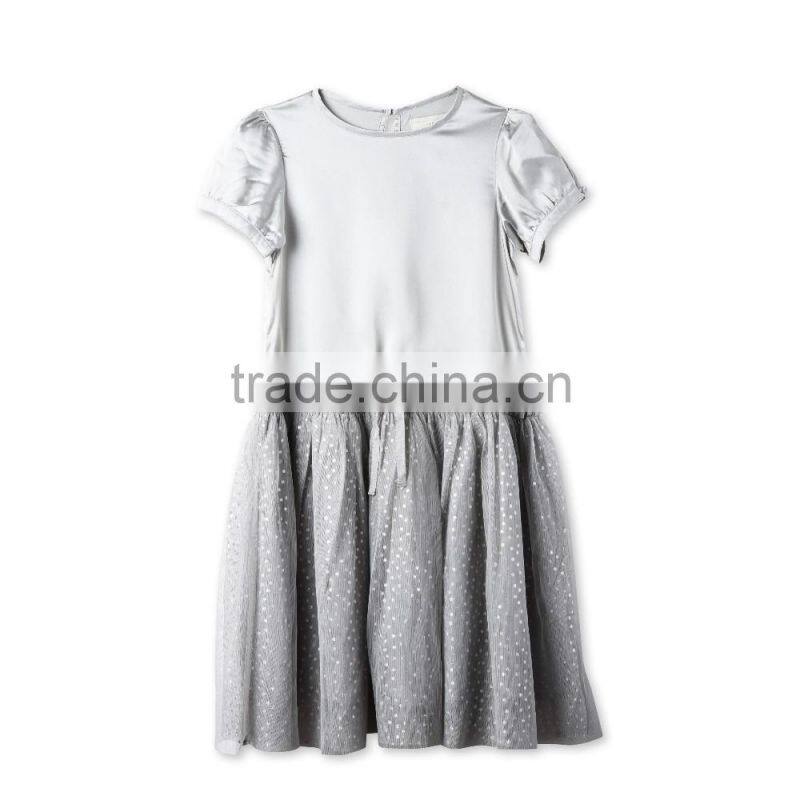 Peony Kids Party Frocks Designs Dress Gril Dresses With Silver Printed Polka Dots HSD5475