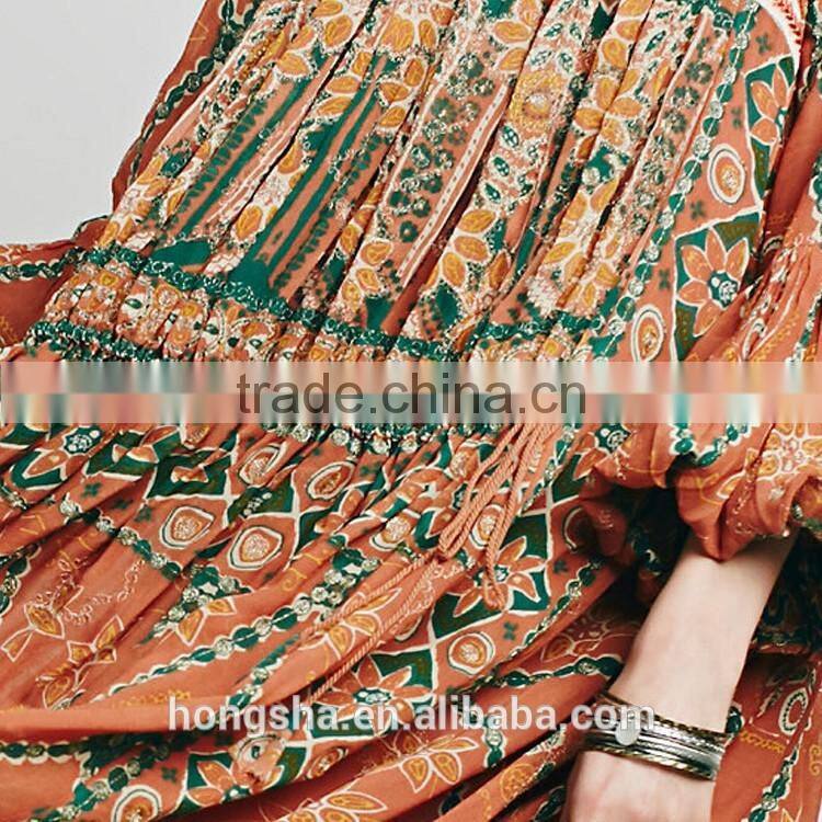 2016 New Burn-Out Ladies Long Csual Dresses Pictures Fashion Printed Vintage Dress HSd7295