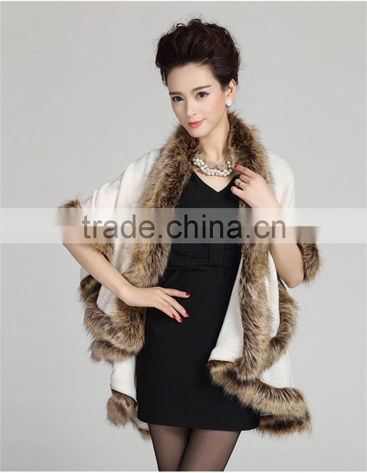 wholesale 2016 new winter latest design fashion knitted faux fox fur pashmina shawl for woman