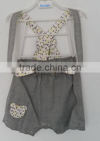 baby girls grey color printed and embroidered bib pants