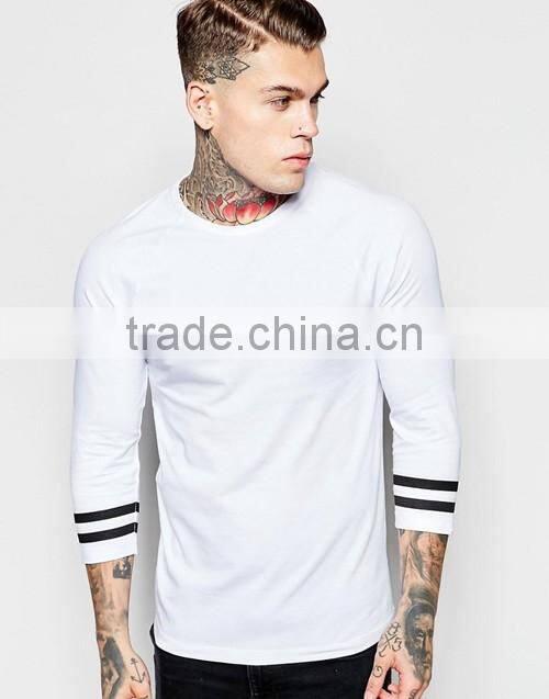 New customize summer white varsity sleeve 3/4 sleeve muscle t-shirt men