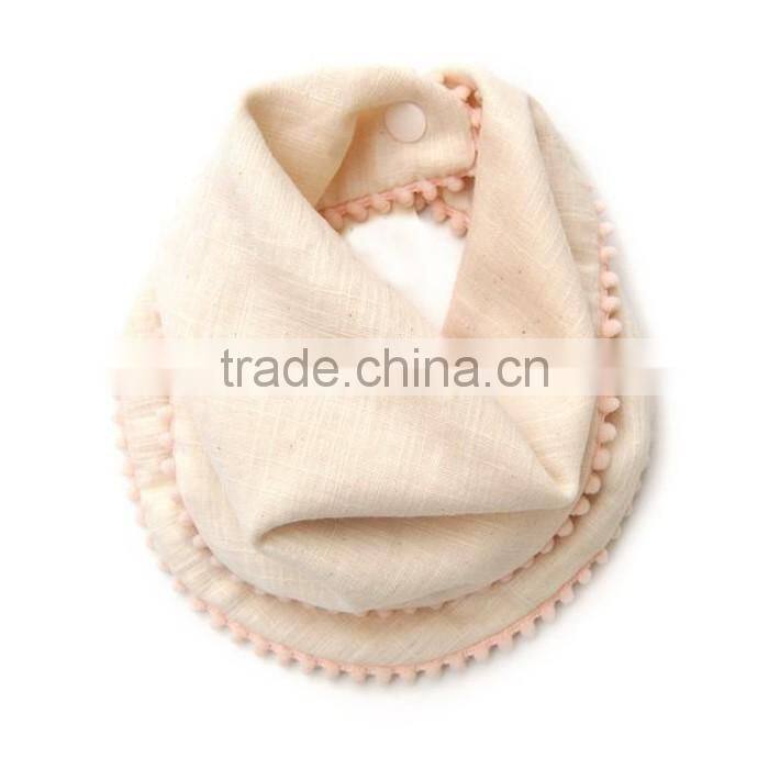 China Supplier Beige Baby Pom Pom Bibs Custom Cotton Baby Bandana Drool Bibs