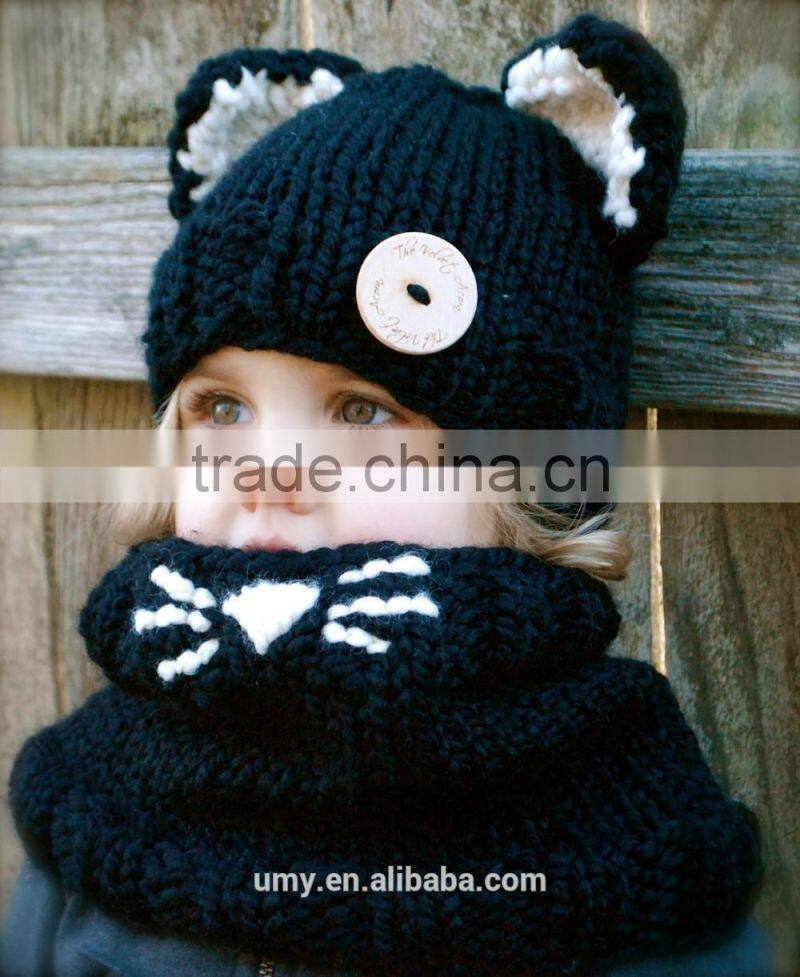 2017 Cat Pattern Hat With Scarf Boutique Winter Baby Hat