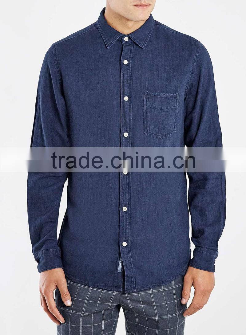 navy blue oxford long sleeve shirt with chest pocket