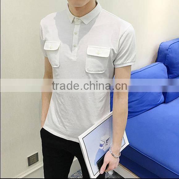 2016 fashion custom 100 cotton two color polo shirt with double pocket