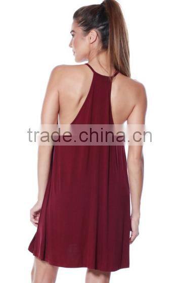 Plus Size Women Clothing Knit Halter Neck Spaghetti Swing Dress For Ladies